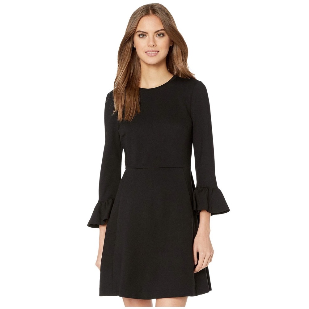 Long Sleeve Ponte Dress with Faux Fur: Deep Green Long Sleeve